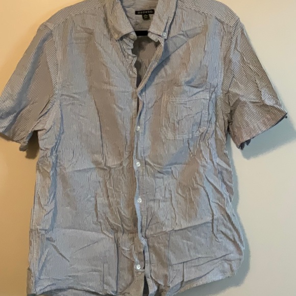 Mens George Size L (42-44) Short Sleeve Button Up Light Blue White Striped Shirt - Picture 1 of 3